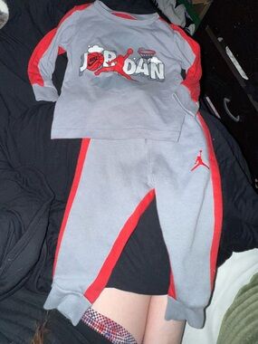 Jordan Kids Gray and Red Sweatshirt & Sweatpants Set